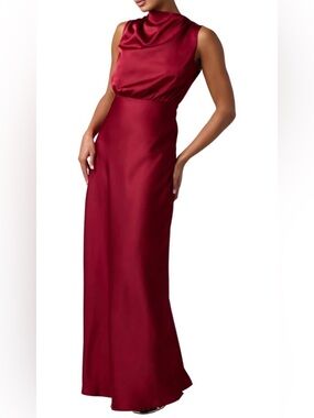 Lulu's Burgundy Satin Cowl Neck Maxi Dress